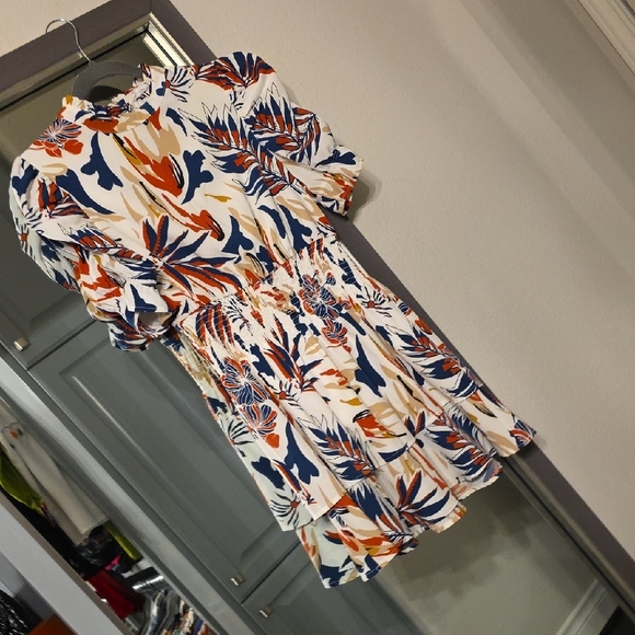 THML Floral Print Midi Dress - Blue, Orange, White - Picture 3 of 6